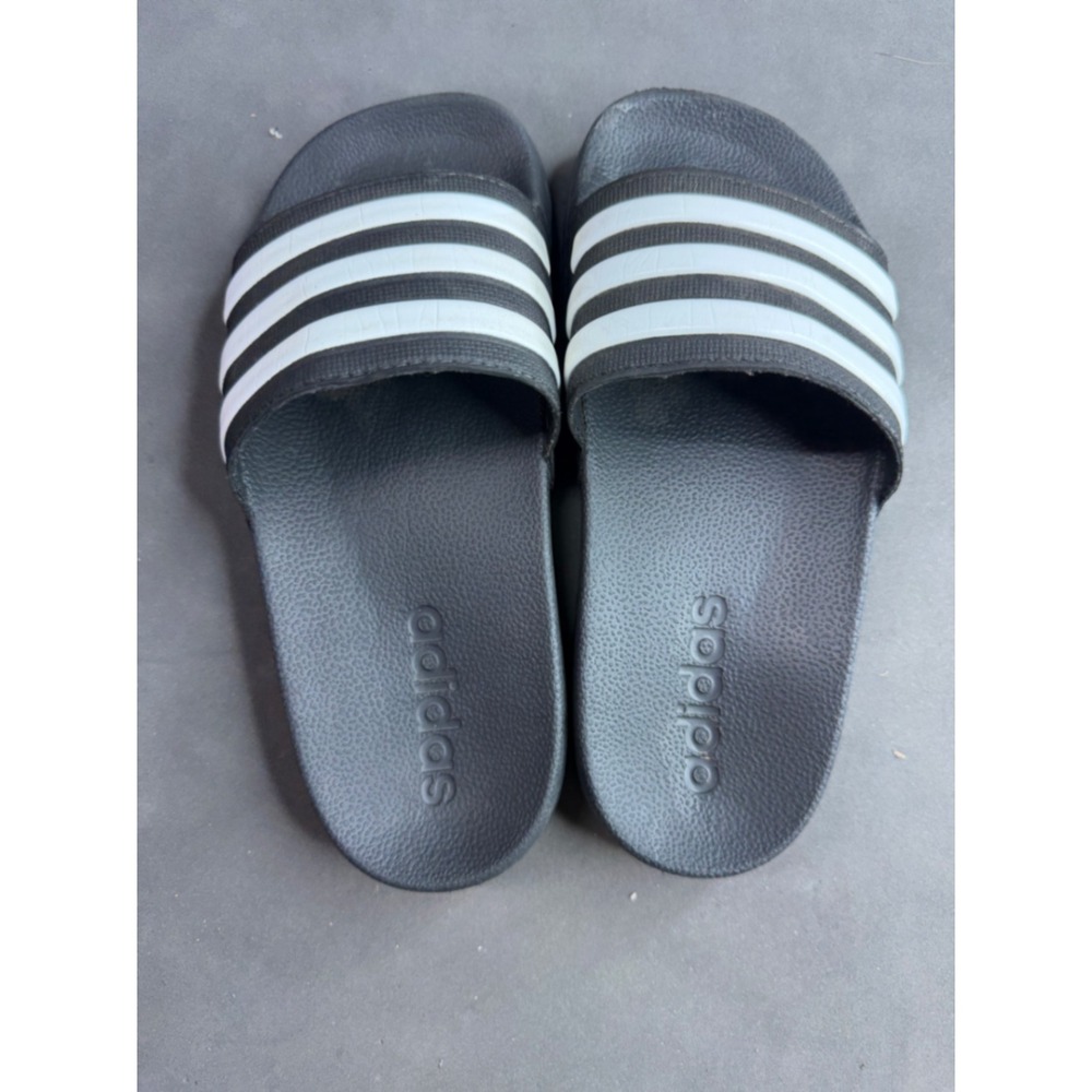 Adidas Adilette Kids Slides Black White 3 Stripe Athletic Sandals Size 12
